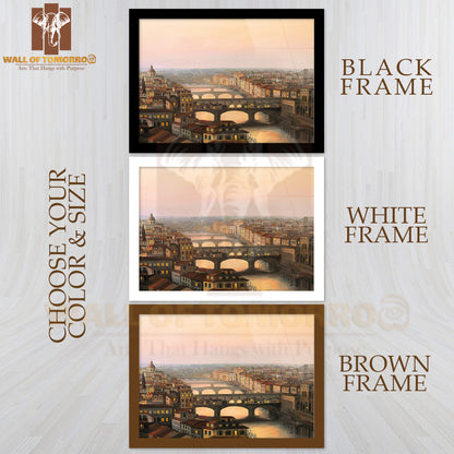 Sunset Over Florence with The River Arno and Famous Ponte Vecchio Enlighten by The Warm Sunlight High Quality Unframed Poster Print & Waterproof Poster Print Wall Décor