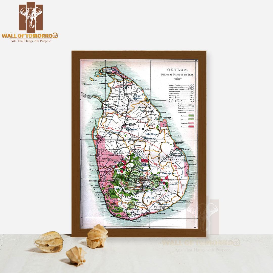 Detailed old map of Ceylon (Sri Lanka) - 1914 High Quality Glass Frame Wall Décors in Sri Lanka