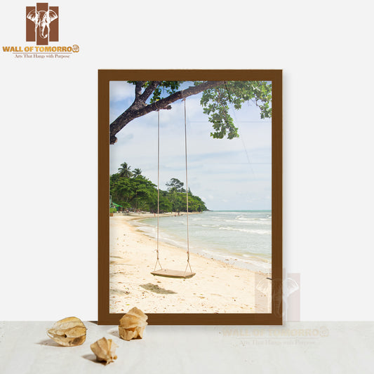 Beach At Thailand with Swing High Quality Glass Frame Wall Décor