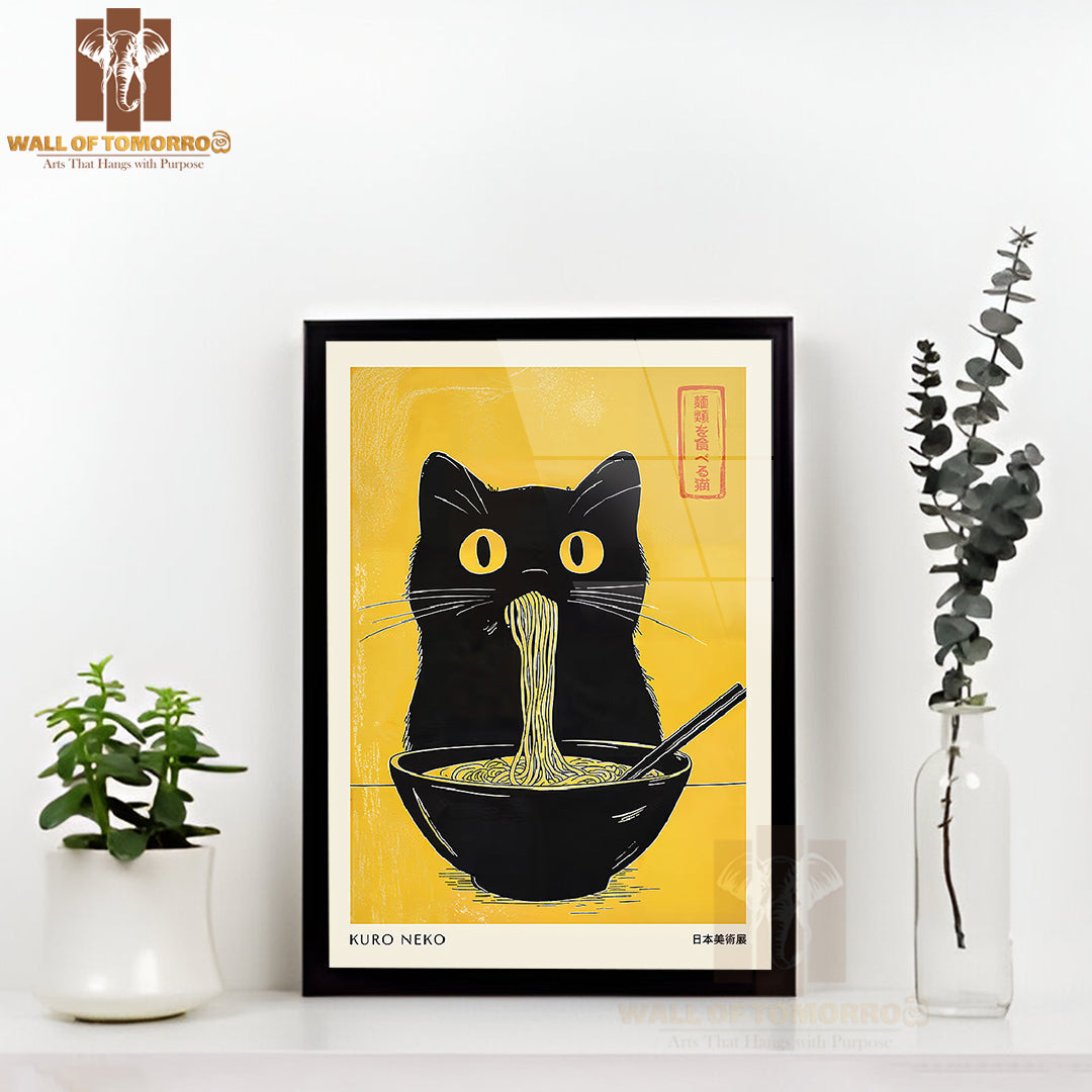 Kuro Neko Japandi Art High Quality Glass Frame Wall Décor
