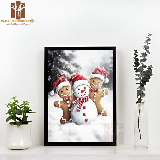 The Season Gingerbread Man Snowman High Quality Glass Frame Wall Décor