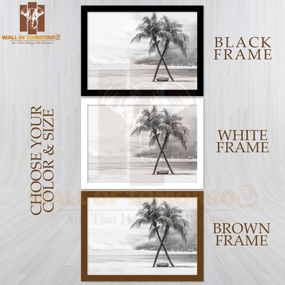 Black & White View of Beautiful Beach with Palms, Thailand High Quality Unframed Poster Print & Waterproof Poster Print Wall Décor