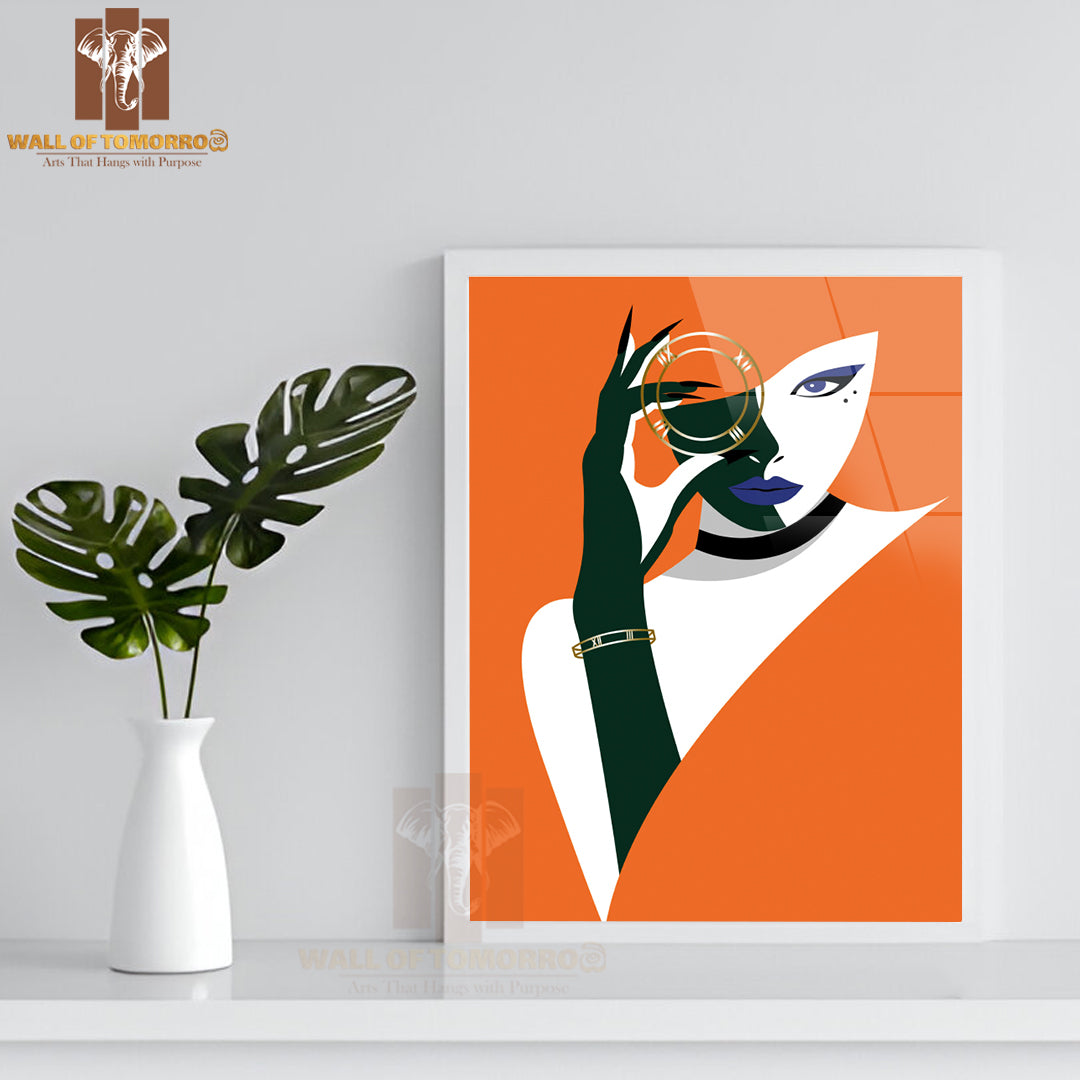 Woman With Blue Eyes Having a Ring on Her Hand High Quality Glass Frame Wall Décors in Sri Lanka