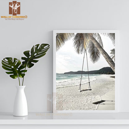 Swing At the Beach High Quality Glass Frame Wall Décor