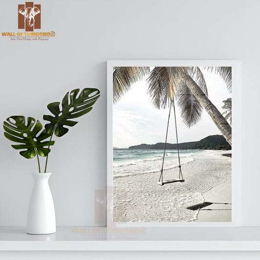 Swing At the Beach High Quality Glass Frame Wall Décor