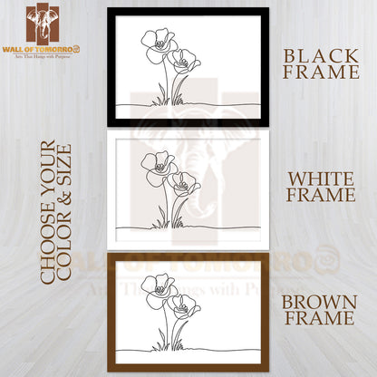 Doodle Floral Border with Two Flowers High Quality Glass Frame Wall Décor