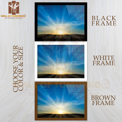 Sun Rising Above the Land on Blue Sky, Nature Background with Sunny Beams High Quality Unframed Poster Print & Waterproof Poster Print Wall Décor