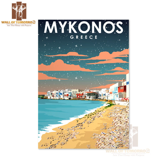 Mykonos Greece Beach with A Sky Background High Quality Unframed Poster Print & Waterproof Poster Print Wall Décor