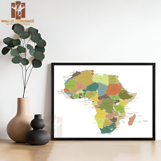 Africa Highly Detailed Map Educational High Quality Glass Frame Wall Décor