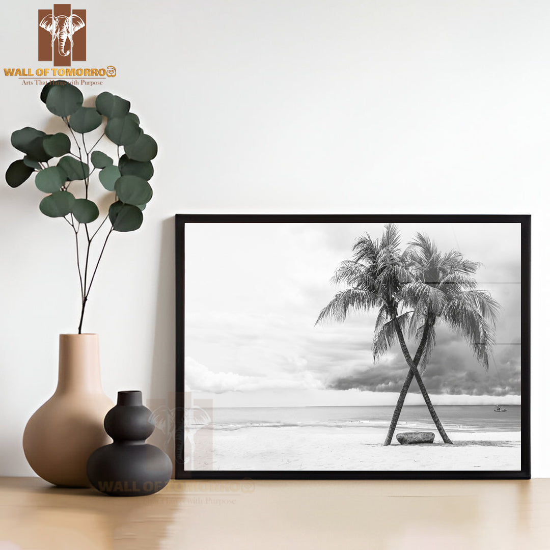 Black & White View of Beautiful Beach with Palms, Thailand High Quality Unframed Poster Print & Waterproof Poster Print Wall Décor