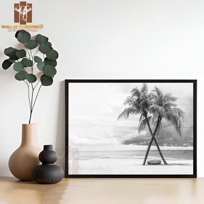 Black & White View of Beautiful Beach with Palms, Thailand High Quality Unframed Poster Print & Waterproof Poster Print Wall Décor