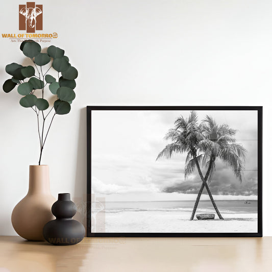 Black & White View of Beautiful Beach with Palms, Thailand High Quality Unframed Poster Print & Waterproof Poster Print Wall Décor