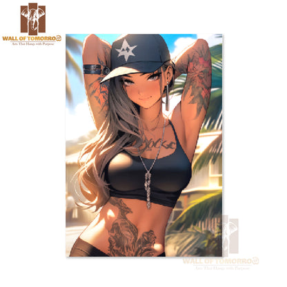 Woman With Tattoos on Her Arms and A Hat High Quality Unframed Poster Print & Waterproof Poster Print Wall Décor
