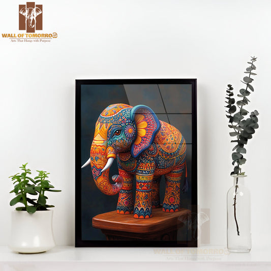 Sri Lankan Elephant Figurine Art Travel High Quality Glass Frame Wall Décor