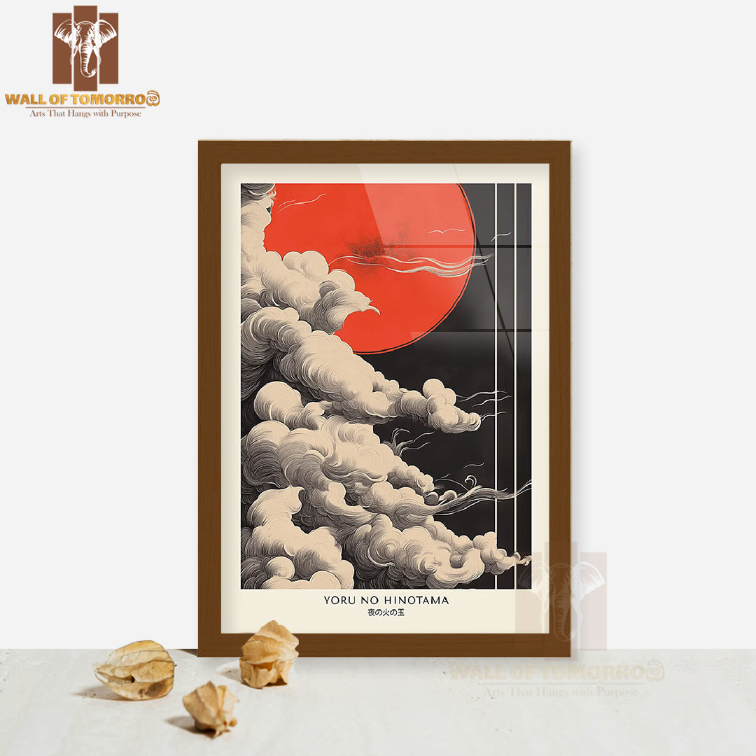 Yoru No Hinotama Japandi Elegance Art High Quality Glass Frame Wall Décor