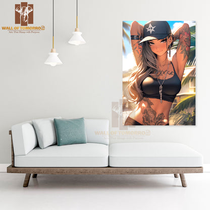 Woman With Tattoos on Her Arms and A Hat High Quality Unframed Poster Print & Waterproof Poster Print Wall Décor