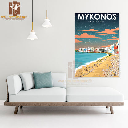 Mykonos Greece Beach with A Sky Background High Quality Unframed Poster Print & Waterproof Poster Print Wall Décor
