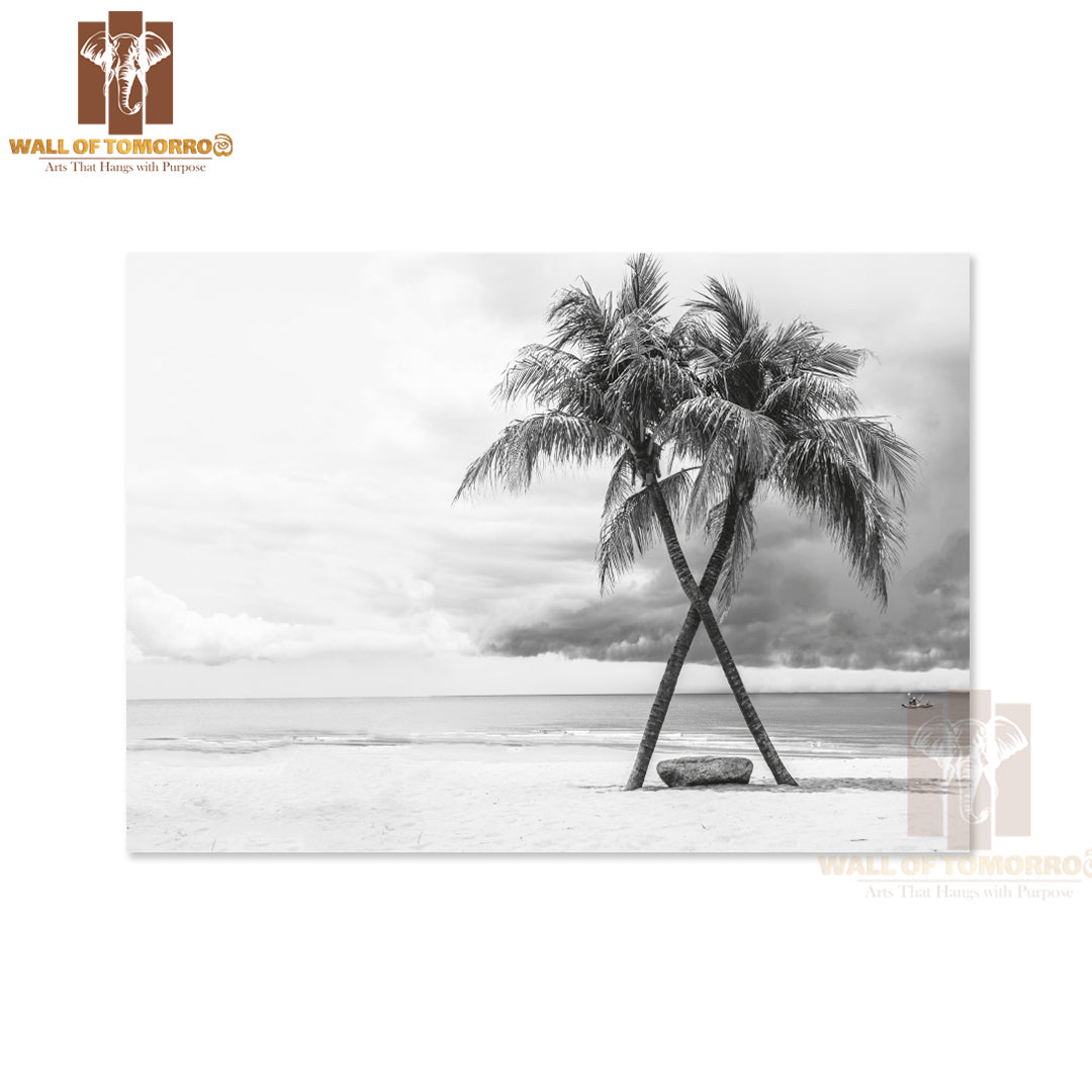 Black & White View of Beautiful Beach with Palms, Thailand High Quality Unframed Poster Print & Waterproof Poster Print Wall Décor