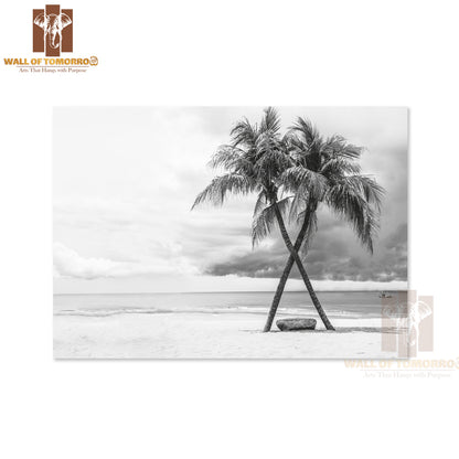 Black & White View of Beautiful Beach with Palms, Thailand High Quality Unframed Poster Print & Waterproof Poster Print Wall Décor