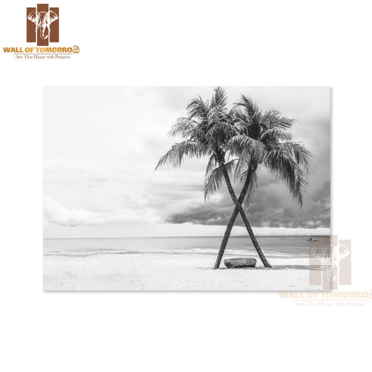 Black & White View of Beautiful Beach with Palms, Thailand High Quality Unframed Poster Print & Waterproof Poster Print Wall Décor