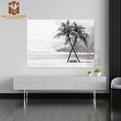 Black & White View of Beautiful Beach with Palms, Thailand High Quality Unframed Poster Print & Waterproof Poster Print Wall Décor