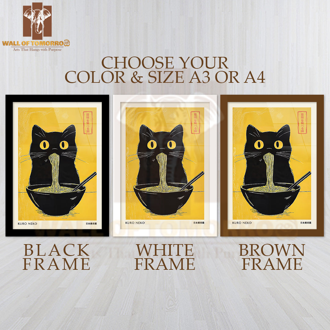 Kuro Neko Japandi Art High Quality Glass Frame Wall Décor