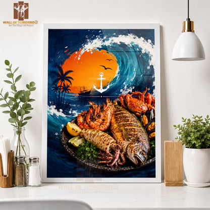 Sea food platter Kitchen & Restaurant High Quality Glass Frame Wall Décors in Sri Lanka