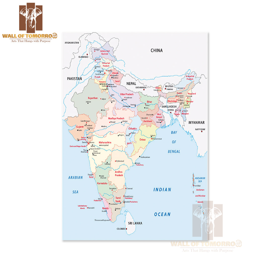 India Administrative Map Educational High Quality Unframed Poster Print & Waterproof Poster Print Wall Décor