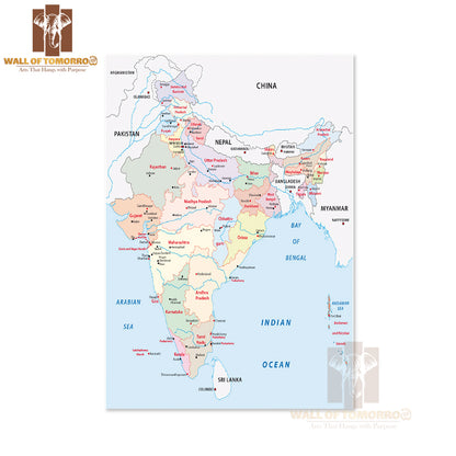 India Administrative Map Educational High Quality Unframed Poster Print & Waterproof Poster Print Wall Décor