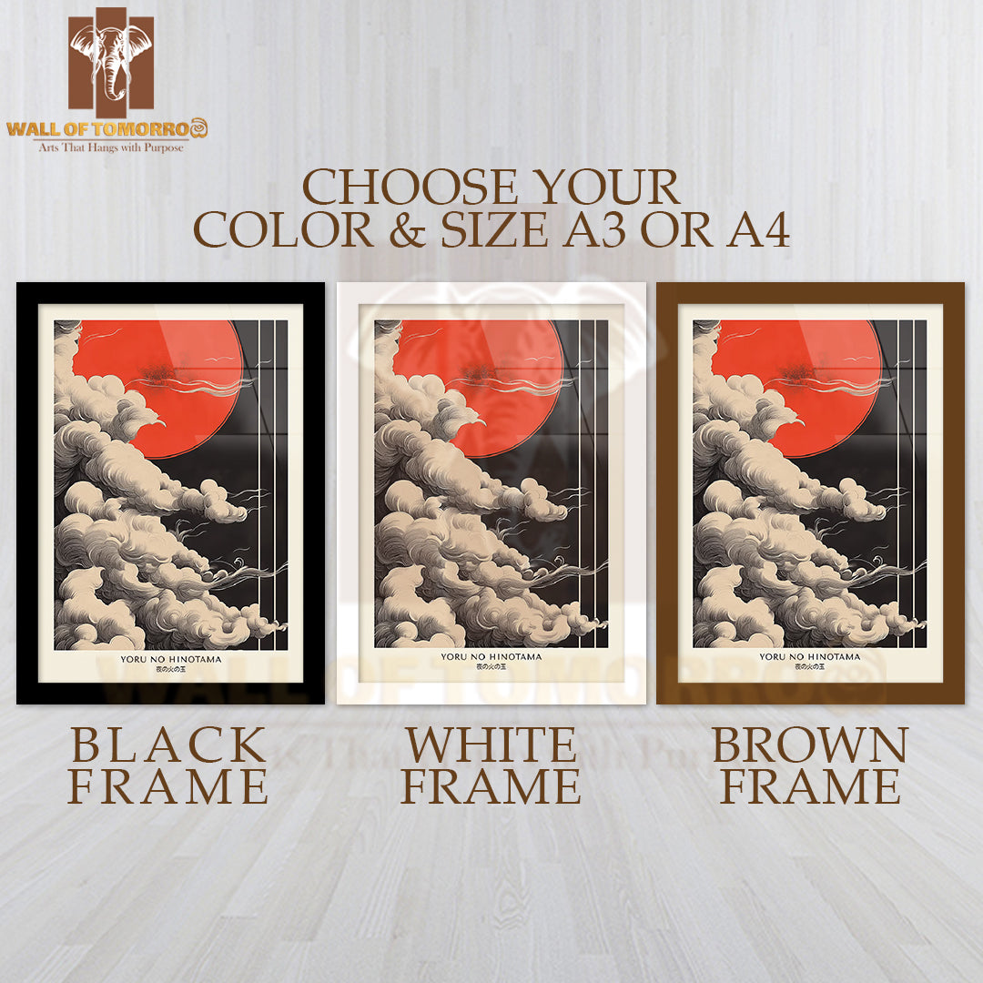 Yoru No Hinotama Japandi Elegance Art High Quality Glass Frame Wall Décor