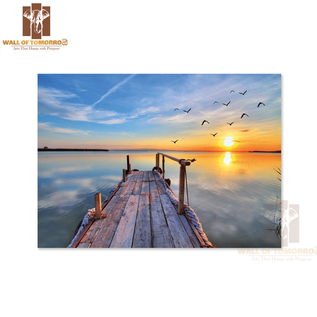 Birds Flying by the Lake with Sunset High Quality Unframed Poster Print & Waterproof Poster Print Wall Décor