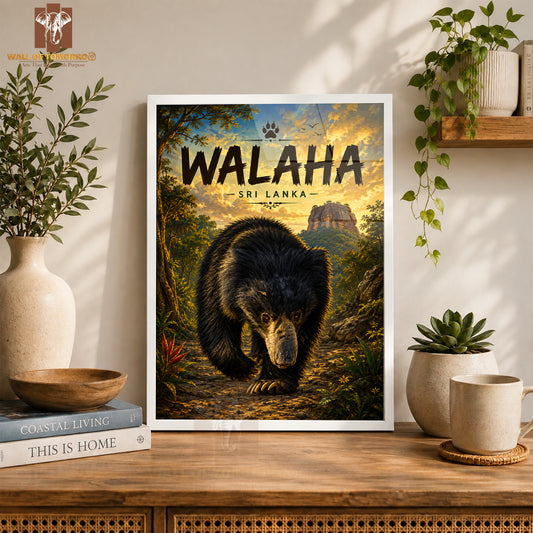 Bear (Walaha) Sri Lanka Travel Animals High Quality Glass Frame Wall Décor