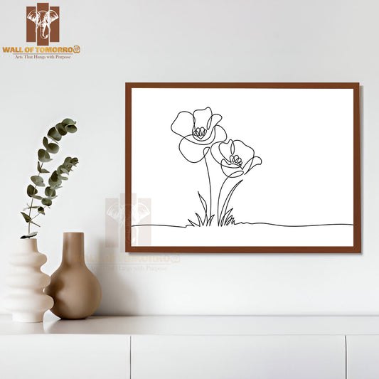 Doodle Floral Border with Two Flowers High Quality Glass Frame Wall Décor