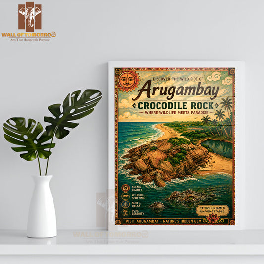 The Wild Side of Arugambay at Crocodile Rock Travel High Quality Glass Frame Wall Décor