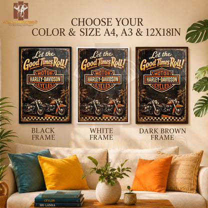 Harly Davidson, Let The Good Time Roll Motor Bike High Quality Glass Frame Wall Décor in Sri Lanka