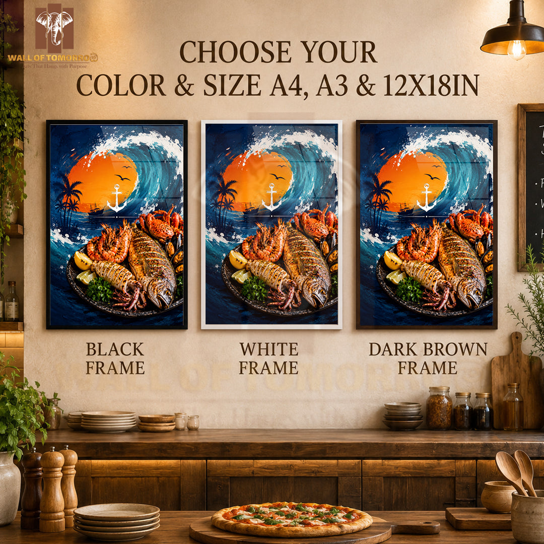 Sea food platter Kitchen & Restaurant High Quality Glass Frame Wall Décors in Sri Lanka