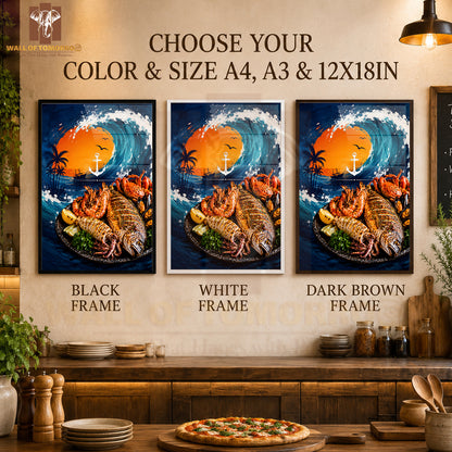 Sea food platter Kitchen & Restaurant High Quality Glass Frame Wall Décors in Sri Lanka