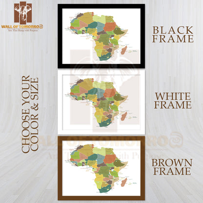 Africa Highly Detailed Map Educational High Quality Glass Frame Wall Décor